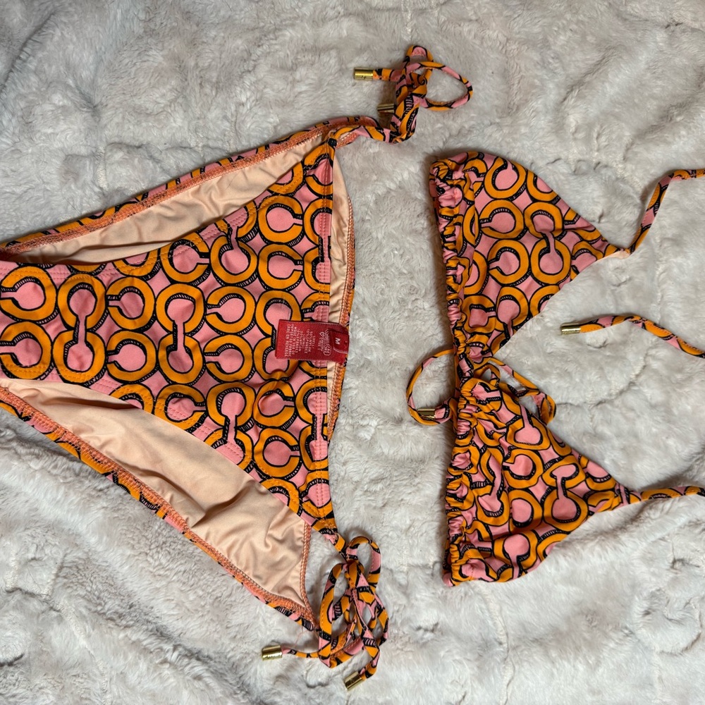Vintage couch poppy Pink and Orange monogram Bikini RARE